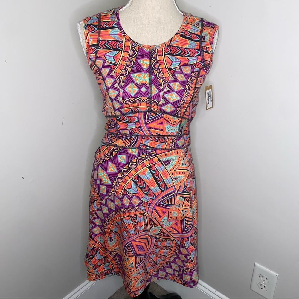 Title Nine NEW Dream sleeveless knit coral & purple dress tribal print size XS